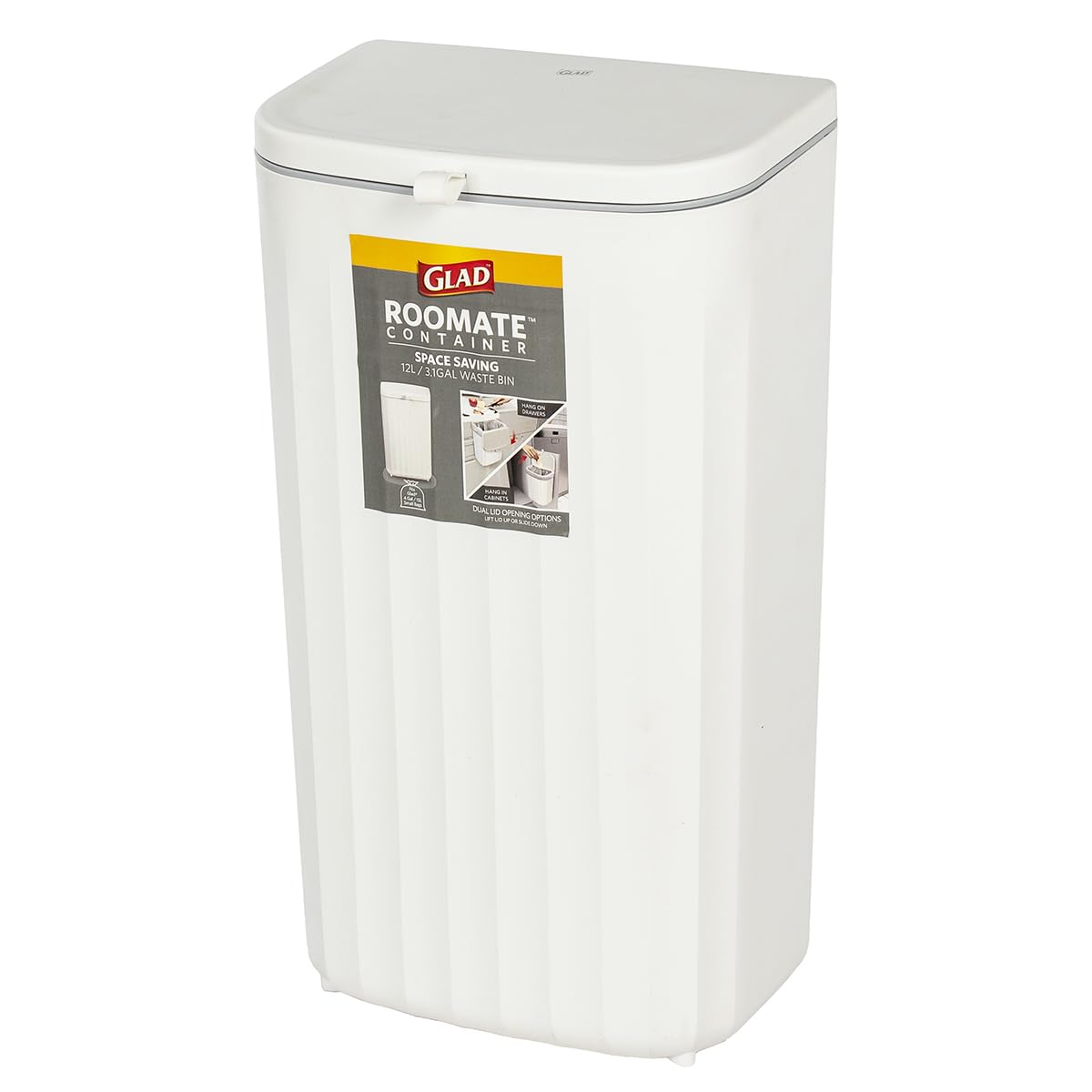 Glad Roomate Cubeta de Basura 12L | Blanco, Apertura Doble Tapa, Para Clóset de Cocina Bajo Baño Oficina