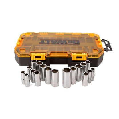 DEWALT DWMT73806 Kit de Casquillos 3/8 Pulgadas con Caja Rígida - juego de enchufe profundo, 20 piezas