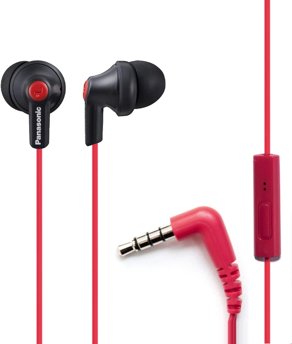 Panasonic ErgoFit Auriculares con Cable y Micrófono - Negro - Rojo mate - Con micrófono