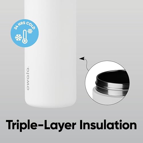 Owala FreeSip Botella de acero inoxidable aislada con popote, botella de agua deportiva libre de BPA, ideal para viajar, 40 oz, Malvavisco Tímido