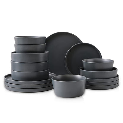 Stone Lain Coupe Vajilla de Gres para 4 Personas, 16 Piezas - Service For 4, 7-inch Pasta Bowl - Gris mate.