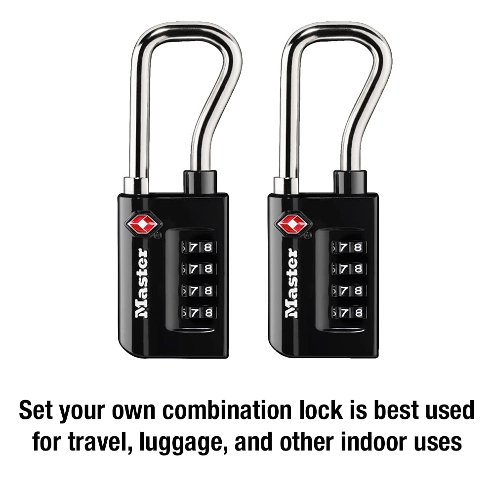 Master Lock Candado de combinación numérica para equipaje, aceptado por TSA, reconfigurable, puedes configurarlo tú mismo, Numérico, Paquete de 2