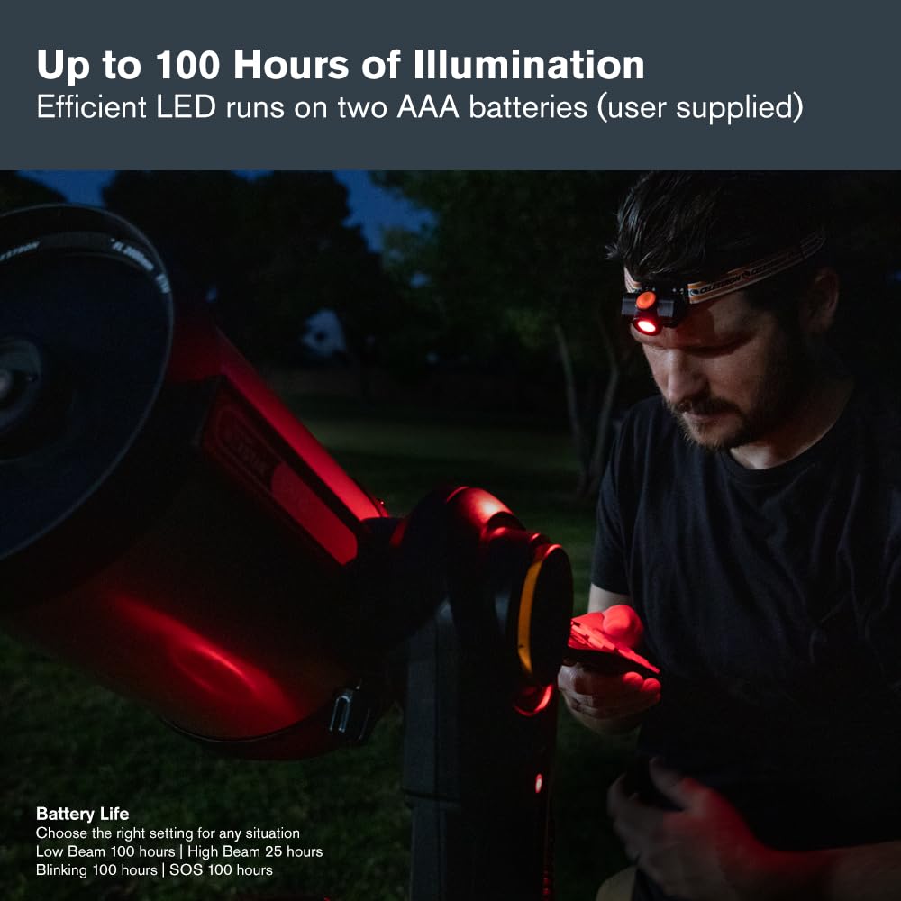 Celestron – Faro de visión nocturna – Múltiples modos de luz – Incluye ajuste SOS – Ideal para astronomía y camping, 100 horas de uso – Ángulo ajustable de 45°