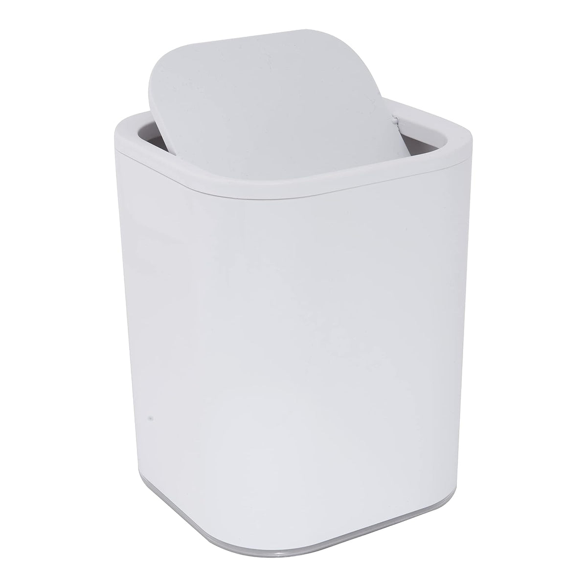 Bath Bliss Papelera acrílica de 8 litros | Tapa superior con peso | Bote de basura pequeño | Contenedor de basura | Diseño contemporáneo | Baño | recámara | Oficina | recámara | Blanco
