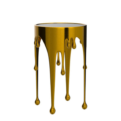 Deco 79 - Mesa Decorativa de Metal de Aluminio con diseño de fusión y Parte Superior de Vidrio sombreado, 16 x 16 x 25 pies, Color Dorado