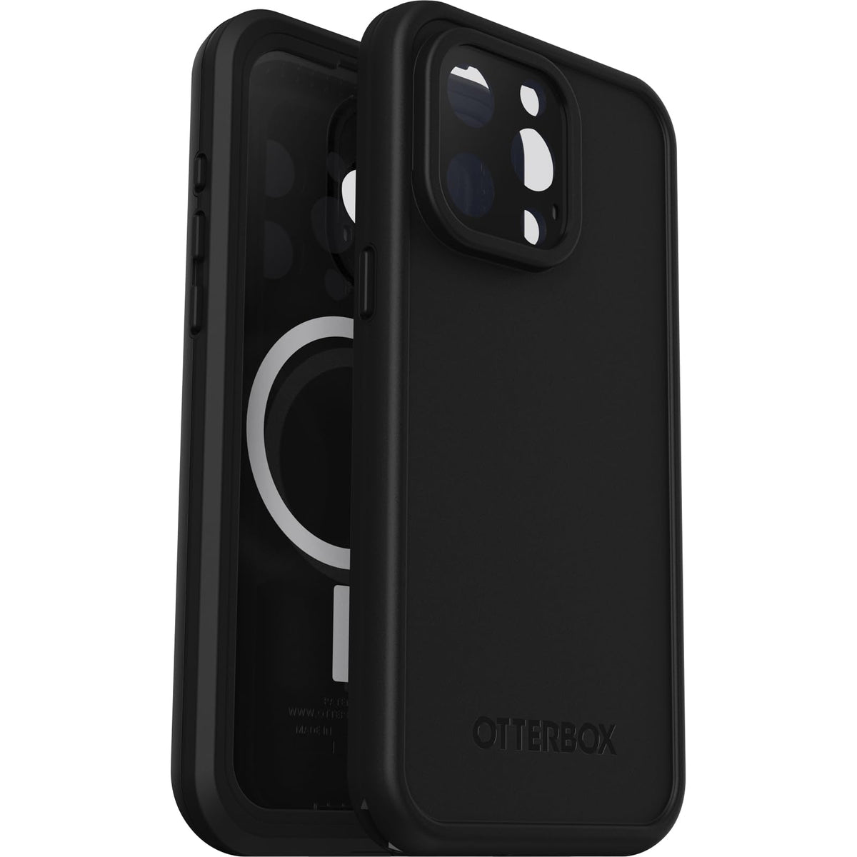 OtterBox - Funda Impermeable para iPhone 15 Pro MAX (Solamente) Serie FRĒ con MagSafe (diseñada por LifeProof), Color Negro, Impermeable, 60% plástico Reciclado, Elegante y Elegante