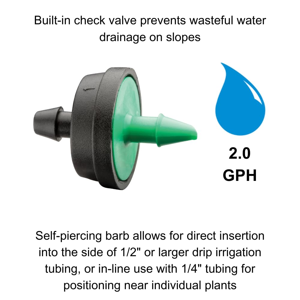 Rain Bird CVD2010PKXS Drip Irrigation Dripper/Emitter with Built-In Check Valve, 2 Gallon Per Hour, 10-Pack