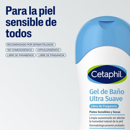 Cetaphil Gel de Baño Corporal Ultra Suave Todo Tipo de Piel Sensible 500 ml | Sin fragancia, limpia sin quitar la humedad natural e hidrata durante 24 horas con aloe vera, glicerina y vitamina B5.