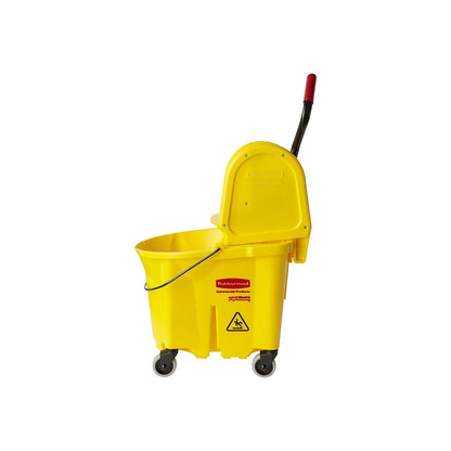 Rubbermaid Commercial Products, Cubo de trapeador con escurridor sobre Ruedas, Cubo de trapeador Todo en uno, Resistente, Amarillo, 31 Cuartos (FG738000YEL)