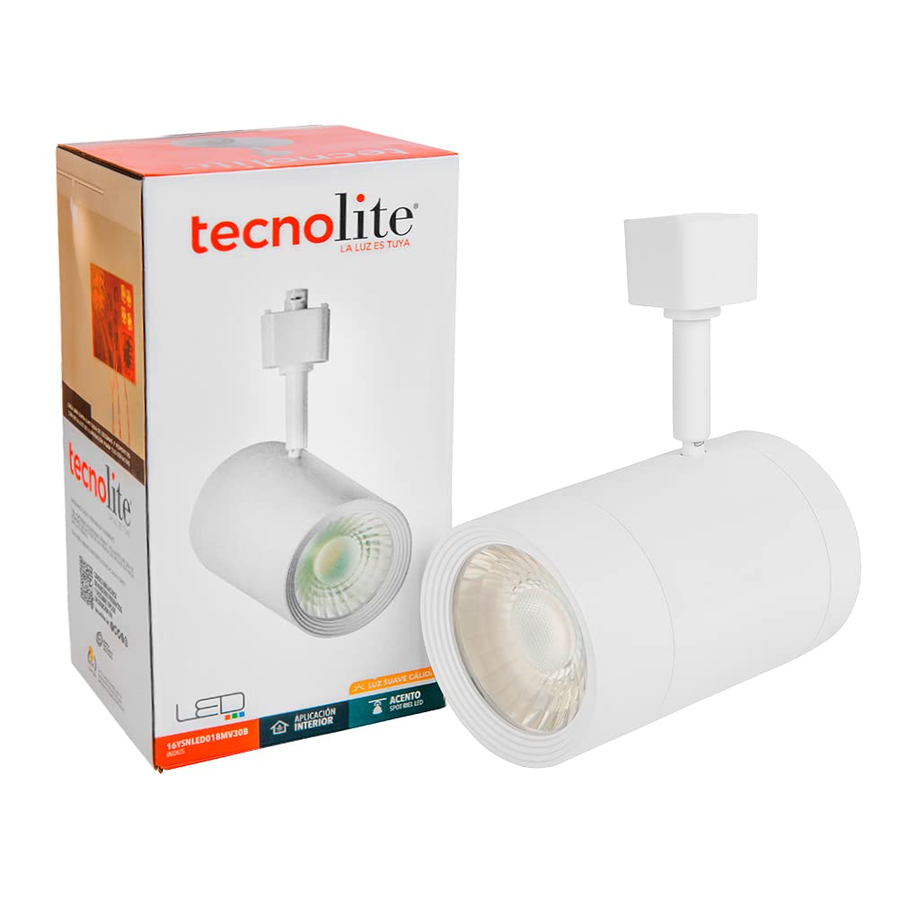 Tecnolite Lámpara de interior Spot LED para riel, 16 W, Luz suave cálida