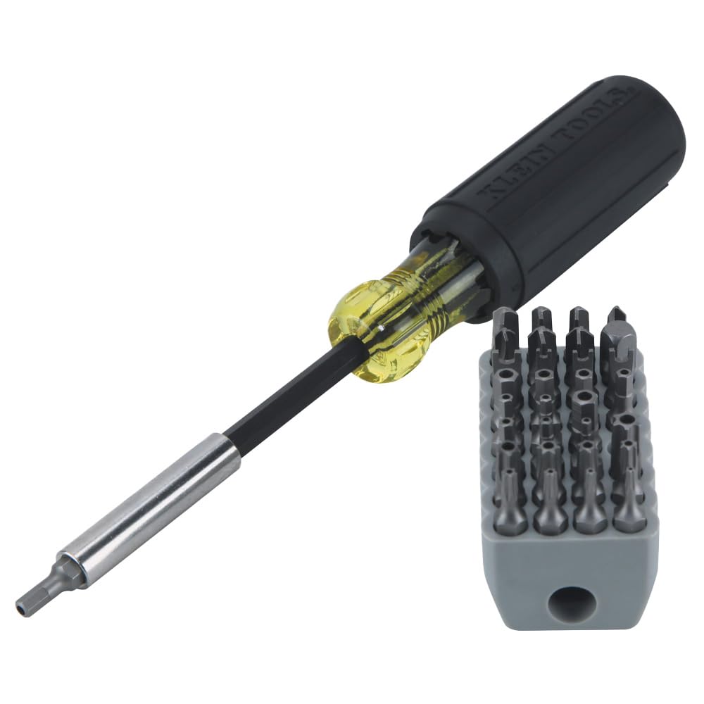 Klein Tools 32510 Desarmador de punta magnética con 32 puntas inviolables de diferentes tamaños en un cómodo soporte.