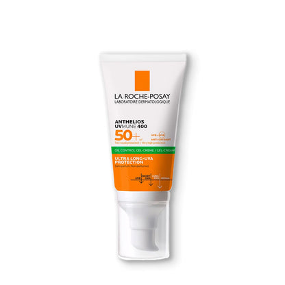 La Roche-Posay Anthelios Oil Control Toque Seco FPS 50+, Protector Solar Facial en Gel-Crema para Piel Grasa y Sensible, Matificante, Anti-Brillo, Sin Color, 50 ml