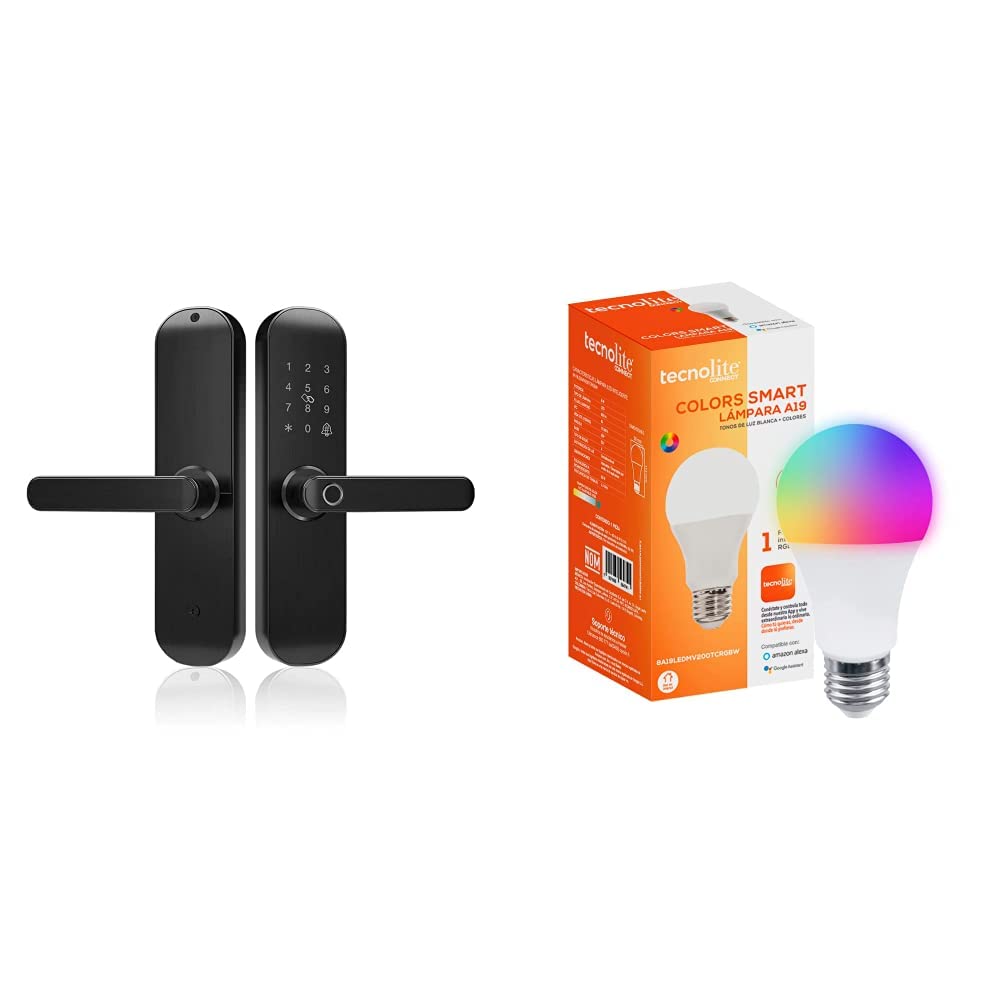 Tecnolite Connect Cerradura Inteligente WiFi 5 Métodos de Apertura - Bidireccional - Cerradura + Foco Inteligente
