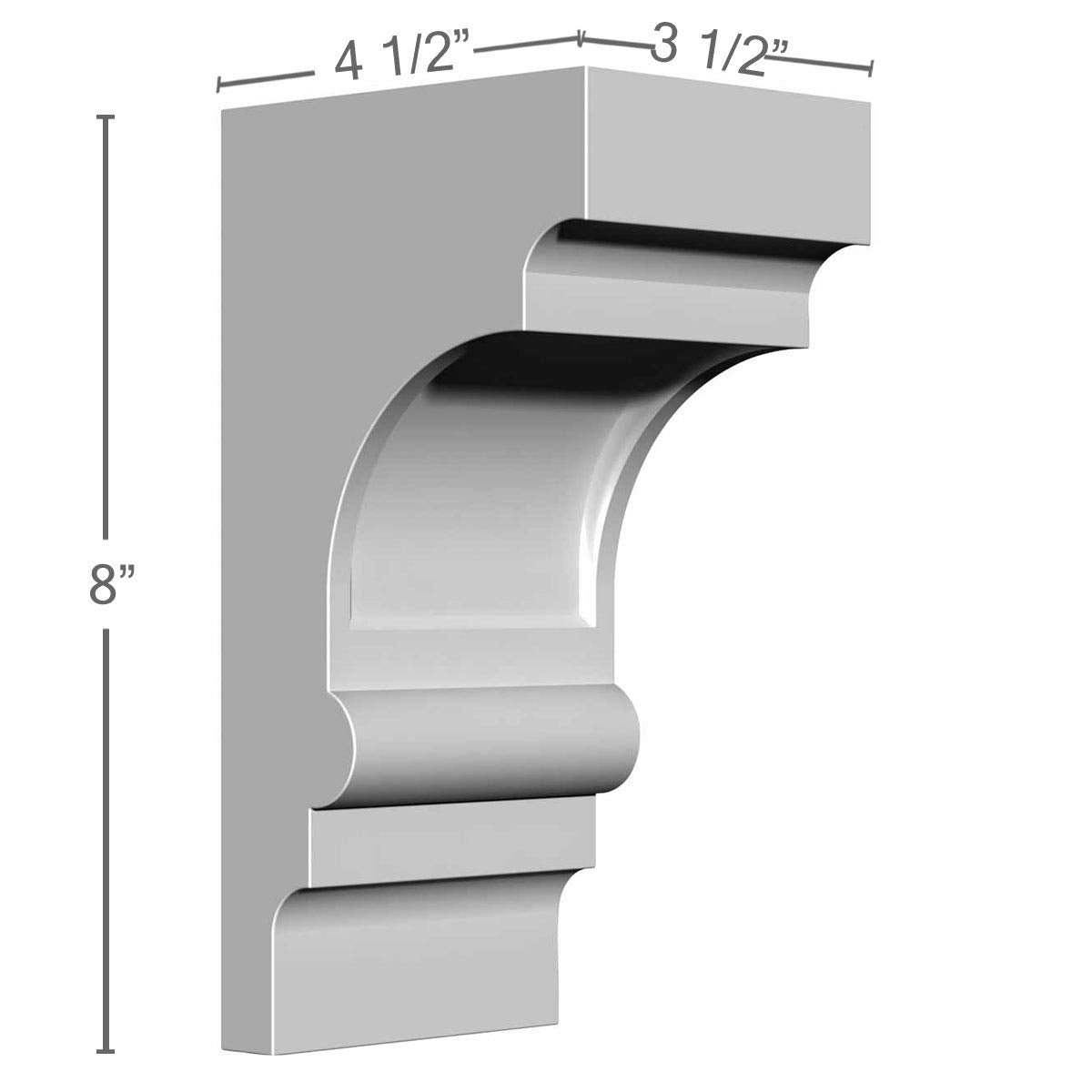 Ekena Millwork BKT03X04X08DI Soporte Diane de 3 1/2 pulgadas de ancho x 4 1/4 pulgadas de profundidad x 8 pulgadas de alto