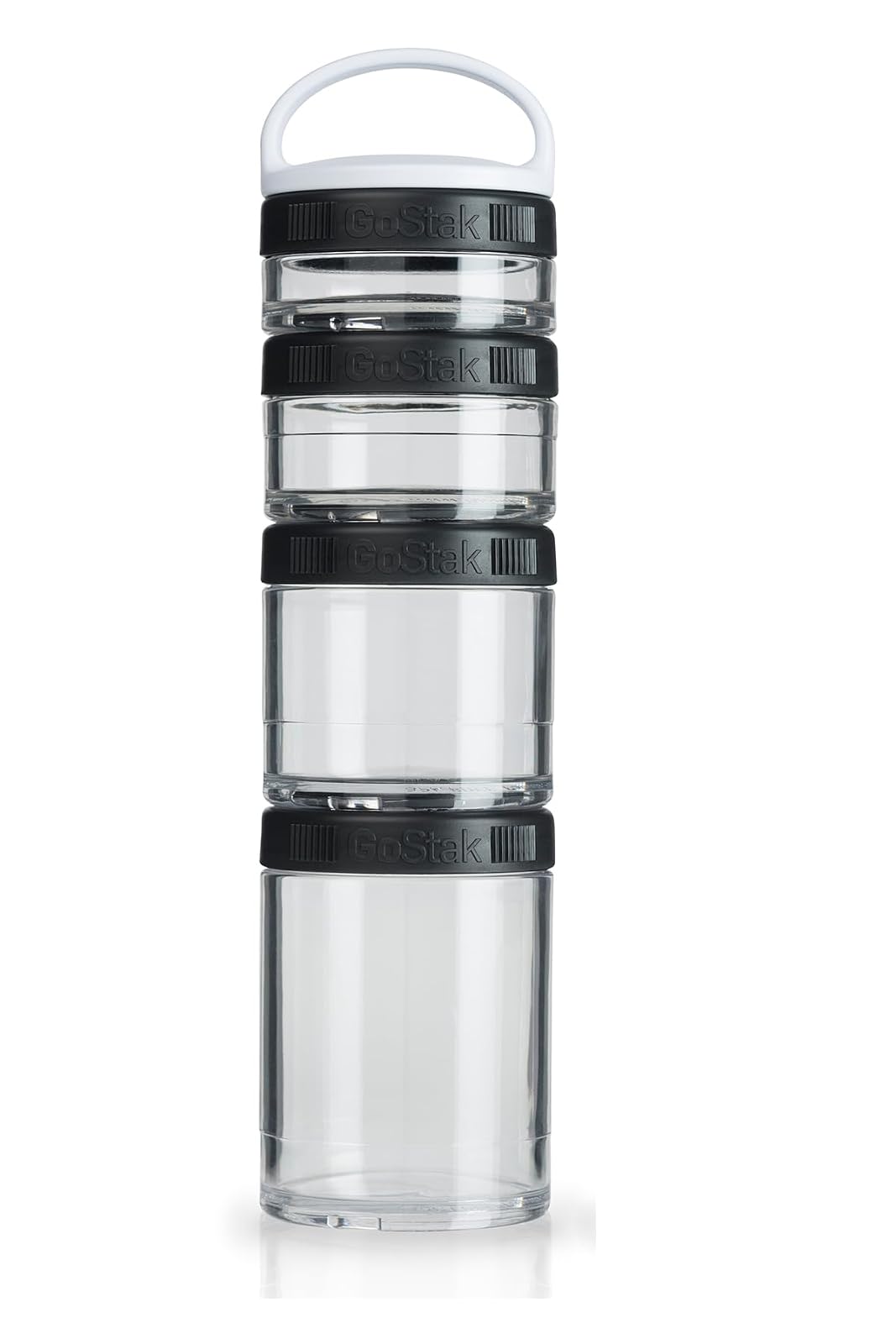 BlenderBottle GoStak Contenedores Apilables para Suplementos - Negro - 4-Piece Starter Pak,