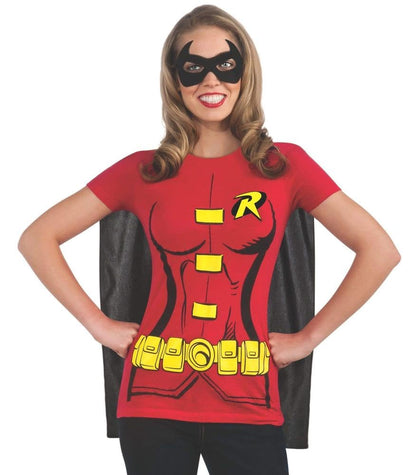 DC Comics Women's Robin T-Shirt With Cape And Eye Mask, Red - Extra Grande - Como se muestra