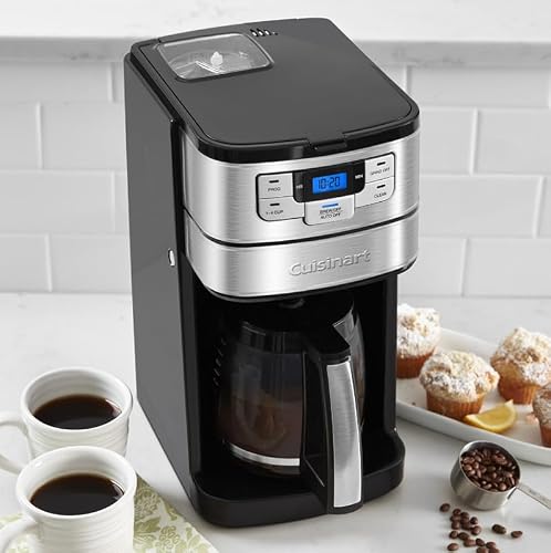Cuisinart Cafetera con Molino Integrado 12 Tazas Jarra de Vidrio | Molino de cuchillas integrado, Programable 24 horas, Función Grind OFF para café molido, Apagado automático