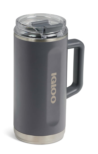 Igloo, vaso de 38 onzas con asa, taza de viaje reutilizable, taza de hidratación aislada de acero inoxidable para bebidas calientes y frías, carbonita