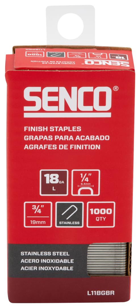SENCO L11BGBR - Grapas de acabado de corona de calibre 18 de 1/4 pulgadas, acabado de acero inoxidable, paquete de 1000 unidades