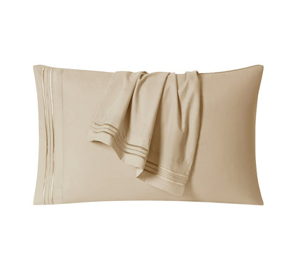 CLARA CLARK Premier 1800 Collection Hoja de Cama Set, Juego de sábanas 4 Piezas, Beige Cream, Talla Queen