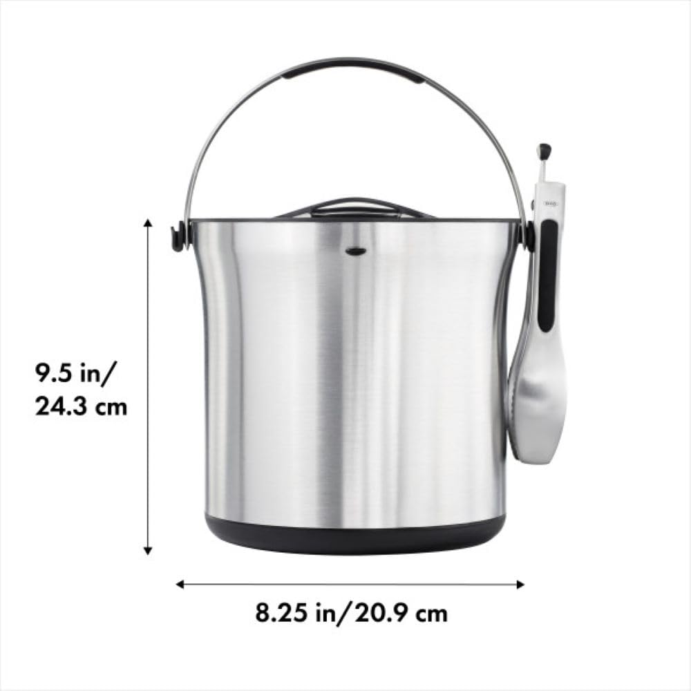 OXO Unisex SteeL Ice Bucket and Tongs Set Stainless Barware