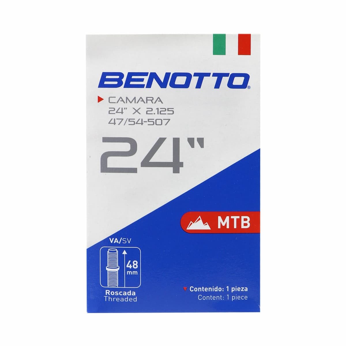 Benotto Cámara 24x2.125 Válvula Americana Roscada para Bicicleta de Montaña