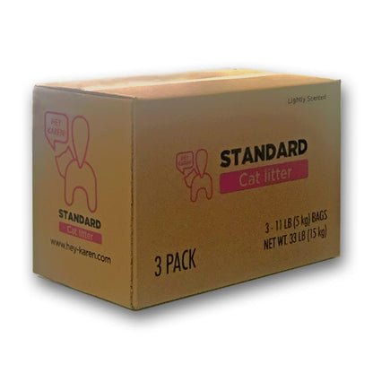 ¡Hey Karen! Arena para Gato 15 kg, Standard, Elimina olores al Contacto, Rápida Absorción, Baja en Polvo, Limpieza fácil, con Aroma | 3 Bolsas de 5kg c/u