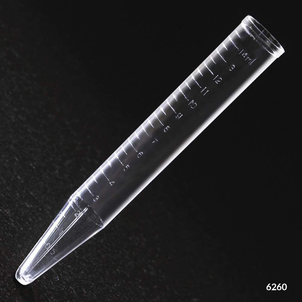 Globe Scientific 6260 Tubo centrífugo de poliestireno, capacidad de 15 ml, graduación moldeada, paquete a granel (caja de 1000)