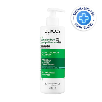 Vichy Dercos Shampoo Dermatológico Anti-Caspa Cabello Normal a Graso 390ml | Elimina 100% de Caspa Visible y su Reaparición, Reduce Comezón desde 1er Uso, con Ácido Salicílico y Selenio DS