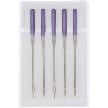 Agujas Janome Punta Morada para Máquina de Coser, Tamaño 90/14 – 5 Piezas, Ideales para Telas Elásticas y Capas de Edredón