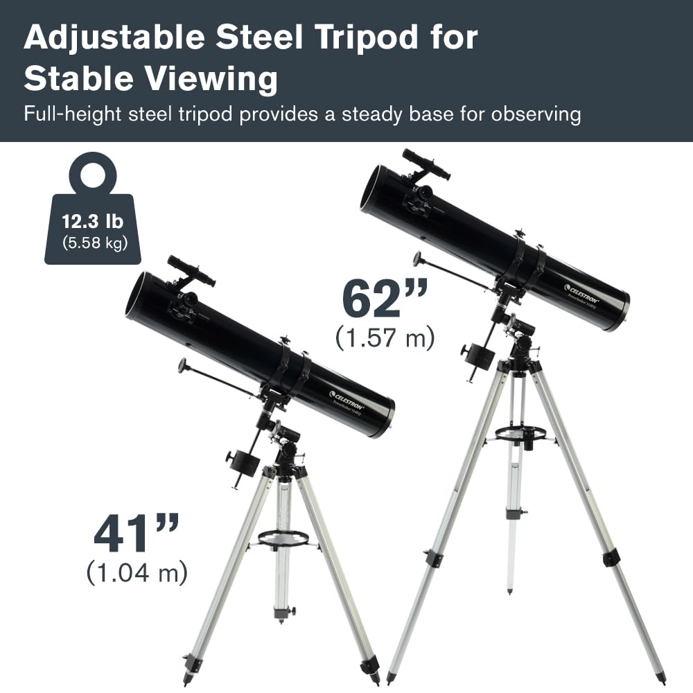 Celestron - PowerSeeker 114EQ Telescope - Manual German Equatorial Telescope for Beginners - Compact and Portable - Bonus Astronomy Software Package - 114mm Aperture