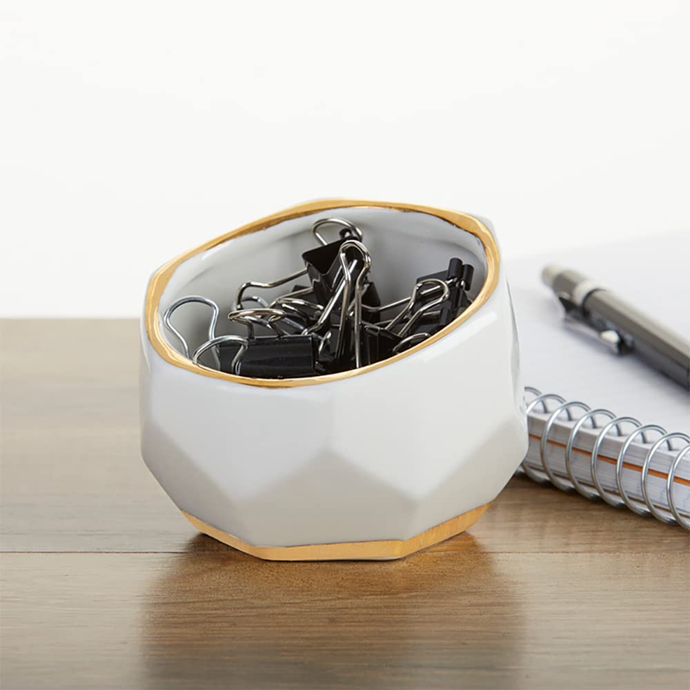 Kate Aspen 23262NA Macetas geométricas de cerámica Mini Cuencos Decorativos, hogar, habitación, Escritorio, decoración de Mesa, Talla única, Blanco, pequeño (Juego de 3)