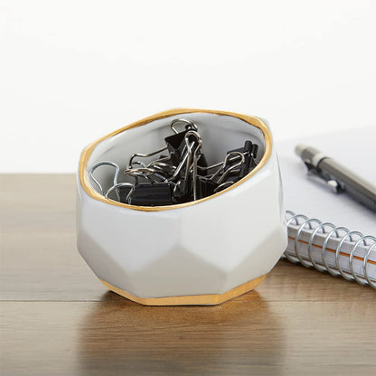 Kate Aspen 23262NA Macetas geométricas de cerámica Mini Cuencos Decorativos, hogar, habitación, Escritorio, decoración de Mesa, Talla única, Blanco, pequeño (Juego de 3)