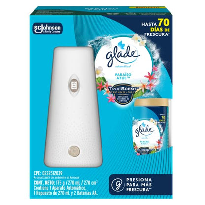 Glade Aromatizante Automático Vainilla, Aparato y Repuesto 270 ml - Paraíso Azul - Paraíso Azul