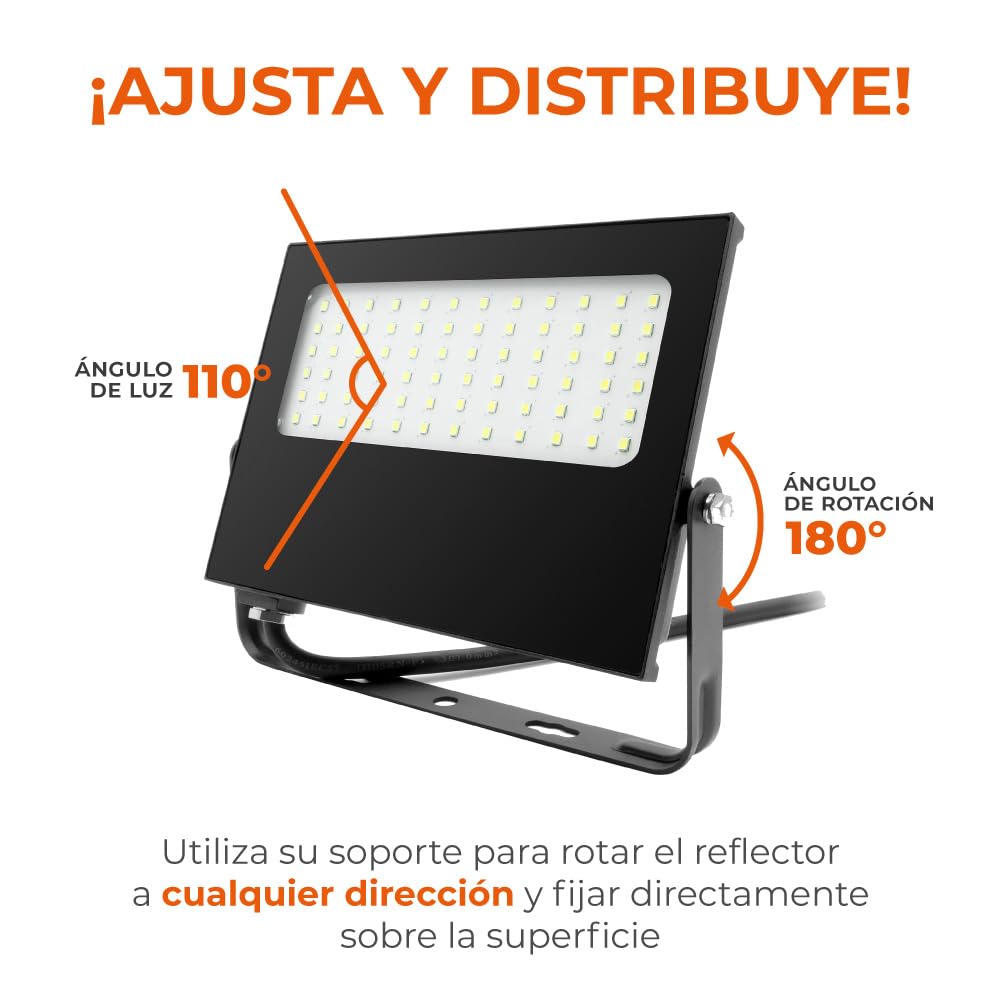 Tecnolite - Reflector LED Exterior 50 W, Luz Cálida Brillante, IP66 - IK05 Resistente a Polvo, Agua y Golpes, Jardines e Idustria, LED Flood Light