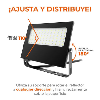Tecnolite - Reflector LED Exterior 50 W, Luz Cálida Brillante, IP66 - IK05 Resistente a Polvo, Agua y Golpes, Jardines e Idustria, LED Flood Light