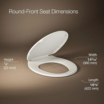 Kohler K-20111-96 Brevia - Asiento de inodoro redondo con parachoques apretado, asiento de cierre silencioso, herrajes de fijación rápida, galleta