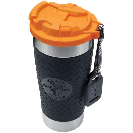 Klein Tools 55580 Vaso de acero inoxidable con tapa abatible, aislado de 597 ml, taza de vacío de doble pared Tradesman's con funda antideslizante