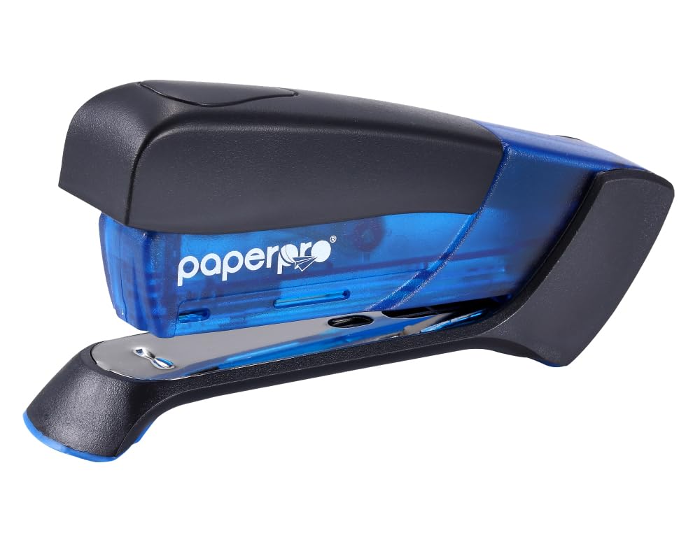 PaperPro - Grapadora compacta clásica de computadora, capacidad de 15 hojas, sin esfuerzo, un dedo, 80% más fácil, color azul