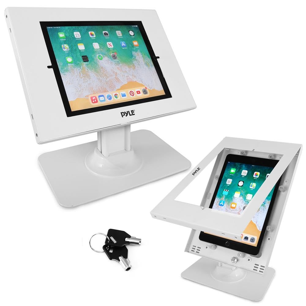 Pyle Soporte de Seguridad Antirrobo para Tableta, Montaje en Mesa para iPad y Tablet, Soporte Kiosco con Cerradura y Llave, Rotación de 90°, Inclinación de 75°, iPad, iPad Air, Pro, Galaxy
