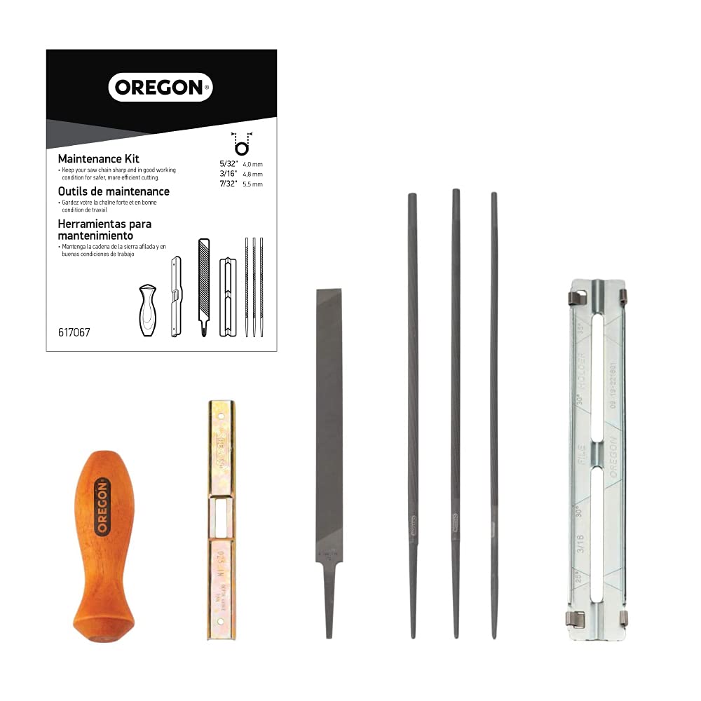 Oregon Kit de afilado universal de 7 piezas para motosierra – Incluye 5/32 pulgadas, 3/16 pulgadas y 7/32 pulgadas, lima plana de 6 pulgadas, asa, guía de archivo y bolsa de viaje (617067)