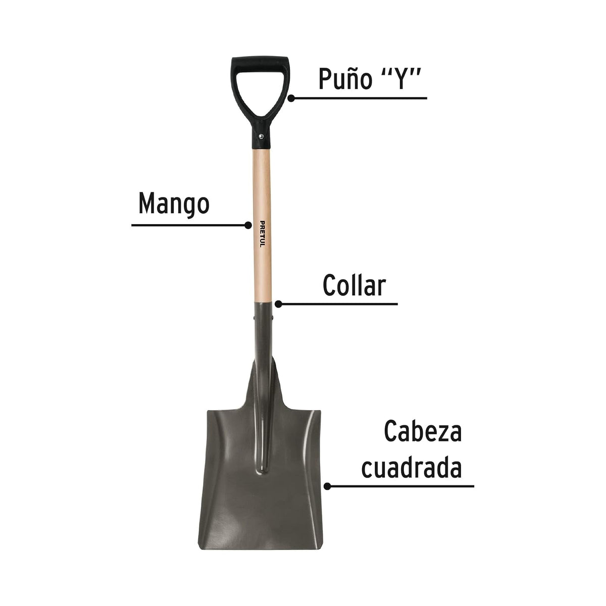 Pretul PCD-X, Pala cuadrada, puño "Y", 38", Pretul