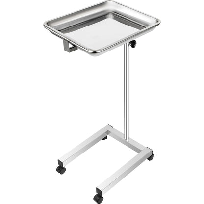 VEVOR Carro de laboratorio de acero inoxidable, carro médico móvil con bandeja extraíble de 45 x 35 cm y soporte para instrumentos médicos de altura ajustable, con 4 ruedas, para laboratorio y clínica