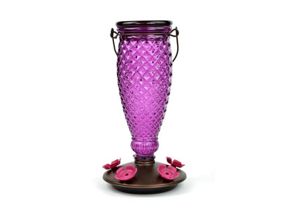 Perky-Pet 9102-1SR - Alimentador de colibrí de Vidrio con Relleno de Diamante Morado con Protectores de Abeja Integrados, decoración de jardín al Aire última intervensión, 24 onzas