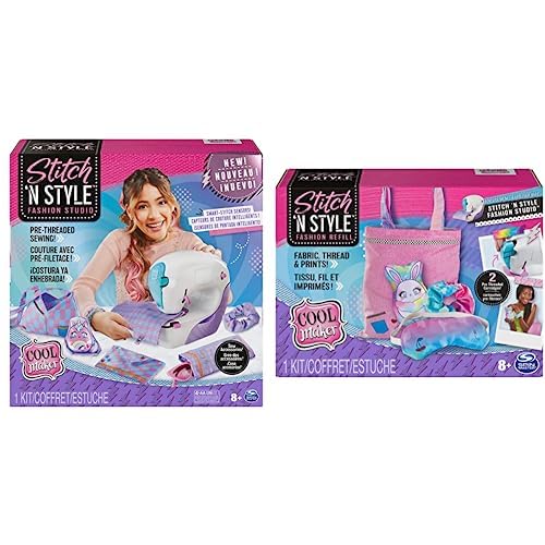 Cool MAKER, Máquina de Coser Stitch ‘N Style, Juguete de máquina de Coser ya enhebrada con Tela y + Cool MAKER, Repuestos de la Máquina de Coser Stitch ‘N Style con 2 Cartuchos ya enhebrados, Tela y
