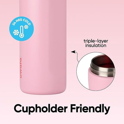 Owala FreeSip Botella de agua de acero inoxidable con aislamiento y popote, para deportes y viajes, botella de agua deportiva sin BPA, 946 ml (32 onzas), color rosa (angel food cake)