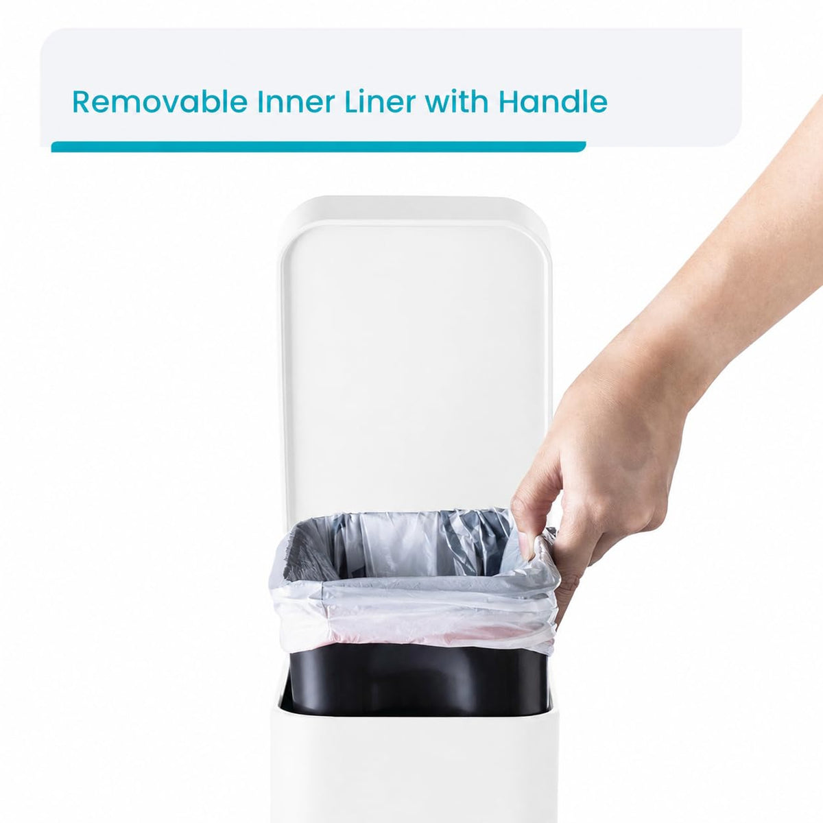 Home Zone Living - cubeta de basura pequeño de 1.3 galones con tapa y pedal, papelera de acero inoxidable con diseño delgado para el hogar y la oficina, blanco mate, 5 litros