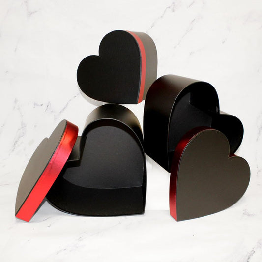 Creative Ideas - Cajas de regalo en forma de corazón, color negro con borde rojo, contenedores de almacenamiento de anidación, juego de 3 unidades, para arreglos florales