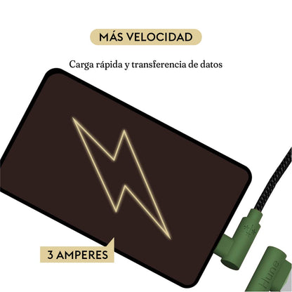 Cable Tipo C Hune Sustentable Carga Rápida Y Datos 90 Grados (Bosque)