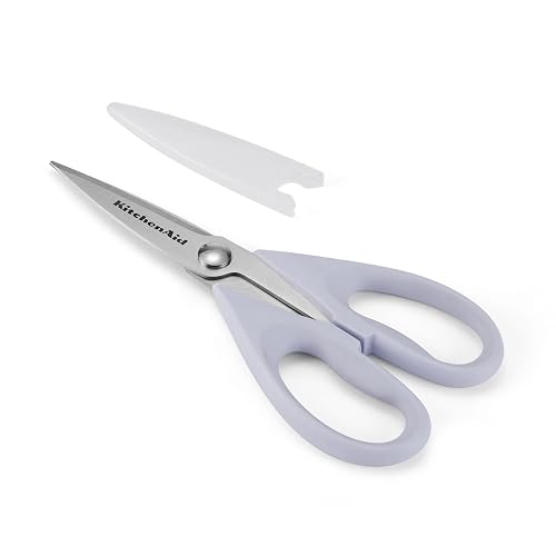 KitchenAid - Tijeras de cocina multiusos con funda protectora, tijeras duraderas de acero inoxidable, aptas para lavaplatos, mango cómodo de agarre suave, 8.72 pulgadas, color crema lavanda